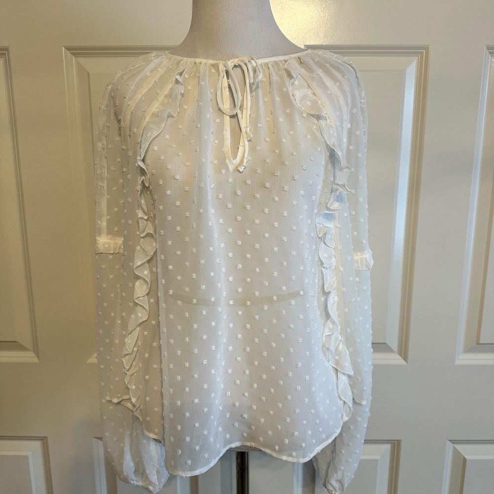 Express Sheer White Ruffled Blouse